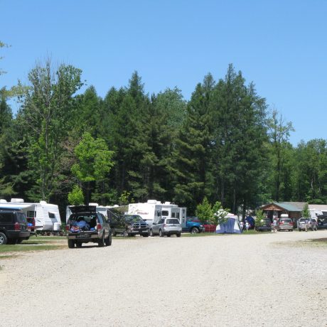 trail view of RV and Cabin sites at Sparrow Pond Family Campground